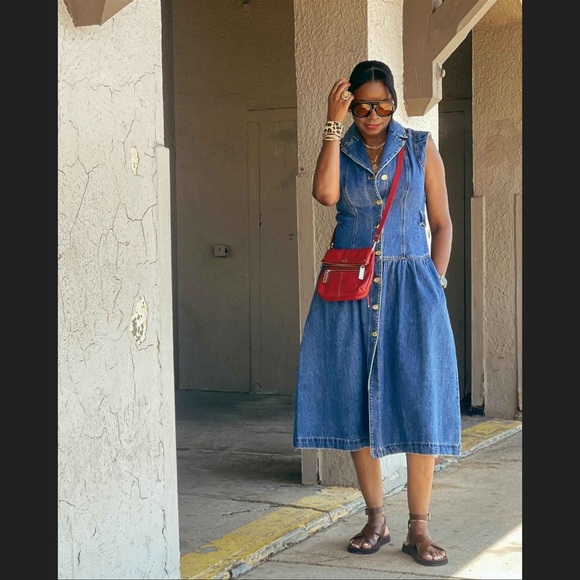 Women's Sleeveless Denim Button-Front Midi Dress~Future Collective ~Jenee Naylor - Picture 5 of 9